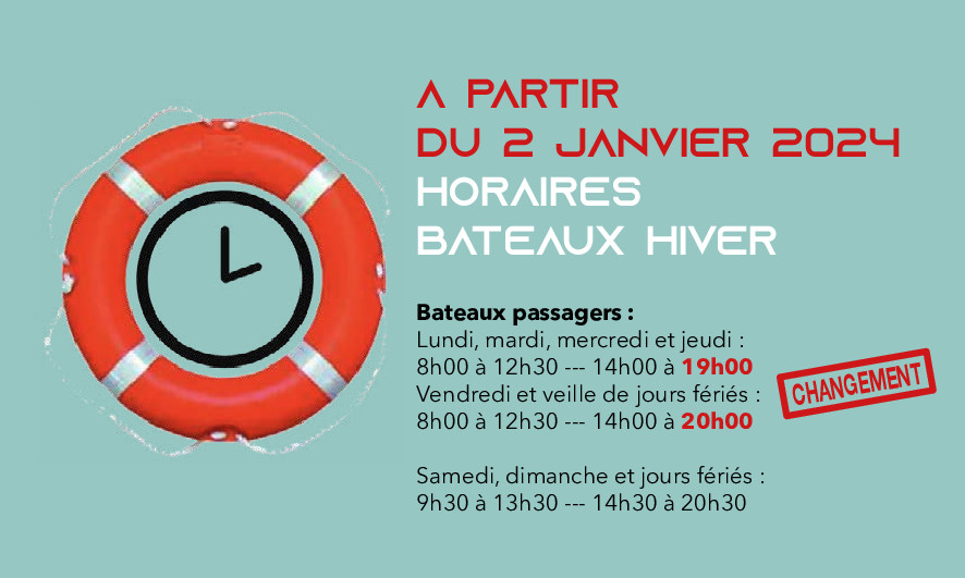 Horaires de passage des bateaux à compter du 2 janvier 2024