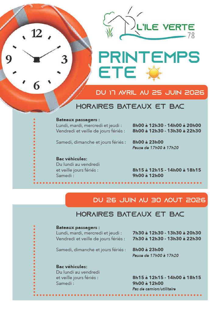 Horaires de passages des bateaux été 2026